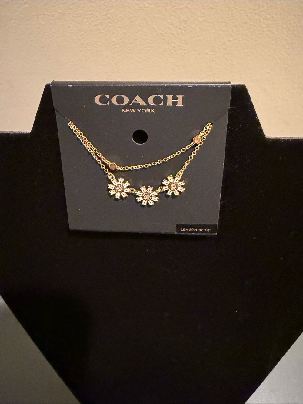 Coach Gold-Tone Triple Floral Crystal Necklace